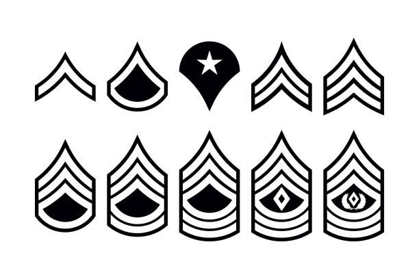 illustrazioni stock, clip art, cartoni animati e icone di tendenza di ranghi militari strisce e chevron. insegna dell'esercito del set vettoriale - military rank badge marines