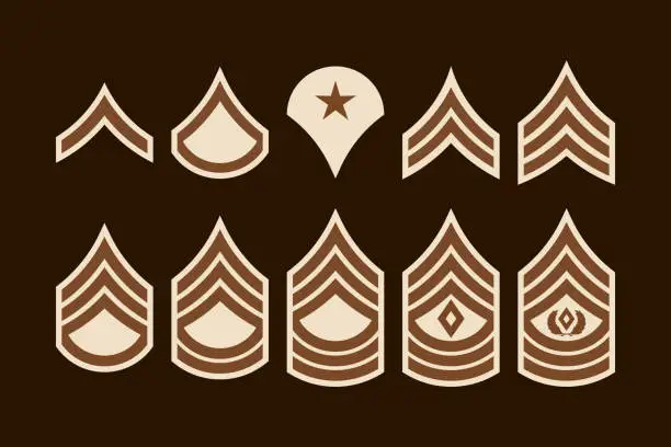 Vector illustration of Military Ranks Stripes and Chevrons. Vector Set Army Insignia