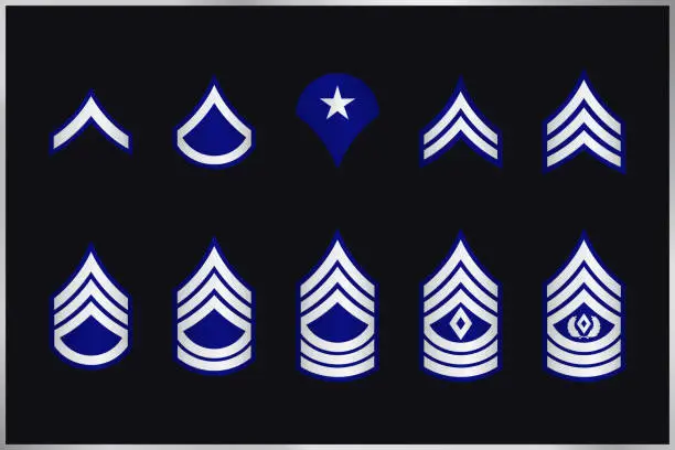 Vector illustration of Military Ranks Stripes and Chevrons. Vector Set Army Insignia