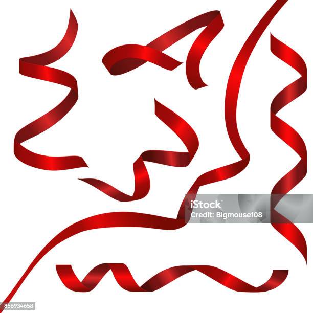 Realistic 3d Red Silk Or Satin Ribbons Set Vector Stock Illustration - Download Image Now - Award Ribbon, Red, Swirl Pattern