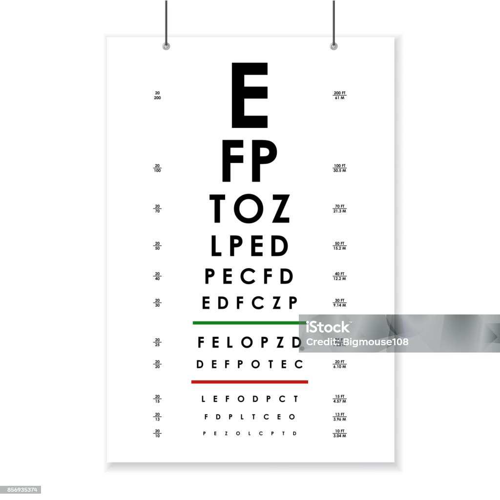 Poster Card of Vision Testing for Ophthalmic. Vector Poster Card of Vision Testing for Ophthalmic Concept Examination Visual Health Care Look Text. Vector illustration of Equipment Optometry Eye Chart stock vector