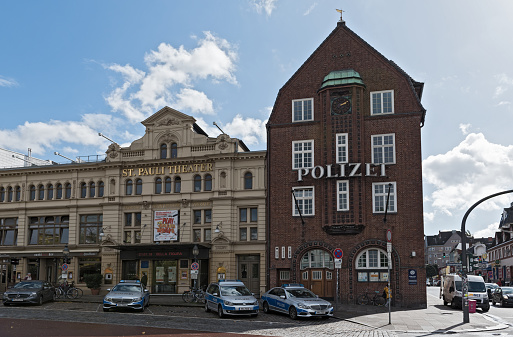 Davidwache and St Pauli Theater on the Reeperbahn, Hamburg, Germany.