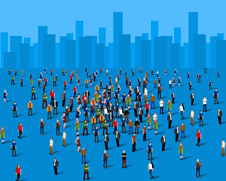 Large group of people over the city. Business concept. Vector illustration