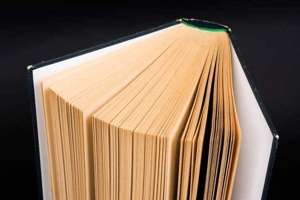 istock Vintage old open book on black background 856939496