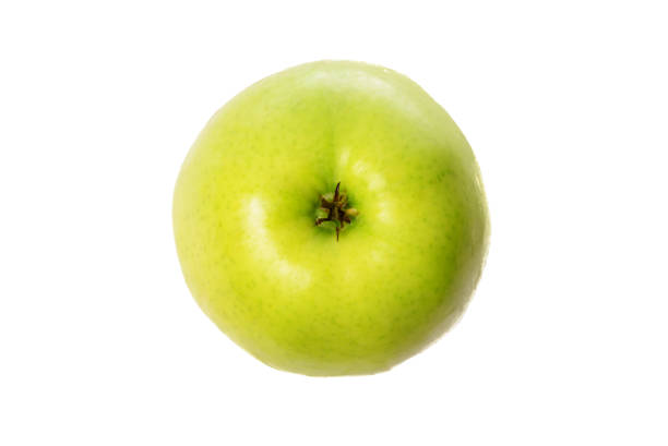istock One large green appetizing and delicious ripe apple on a white isolated background 856944016