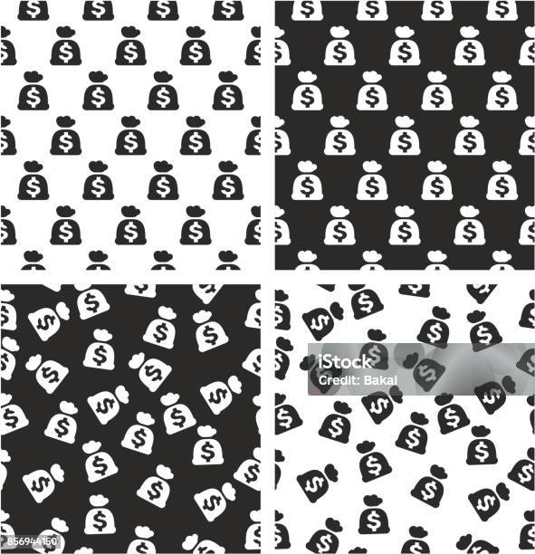 Bag Of Money With Dollar Symbol Aligned Random Seamless Pattern Set Stock Illustration - Download Image Now
