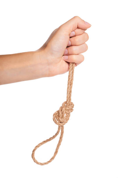 istock noose, kill rope in hand isolated on white background 856948008
