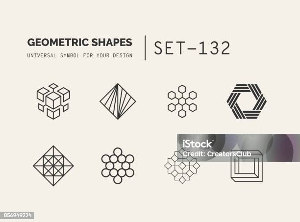 Set Of Universal Minimal Geometric Stock Illustration - Download Image Now - Logo, Hexagon, Geometric Shape