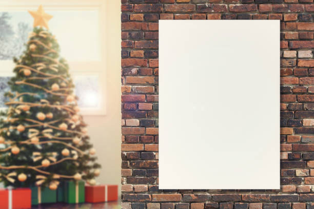 istock Blank poster frame on the wall with out of focus Christmas background 856951704