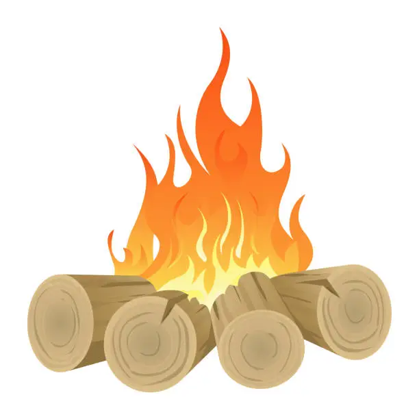 Vector illustration of Large bonfire on white background