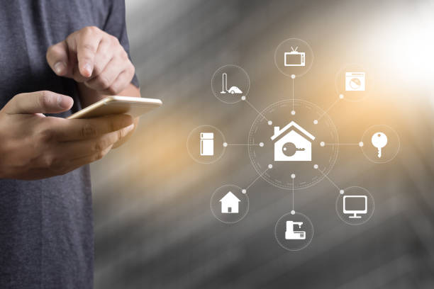 istock system app Remote home control system on phone Real estate concept 856955566