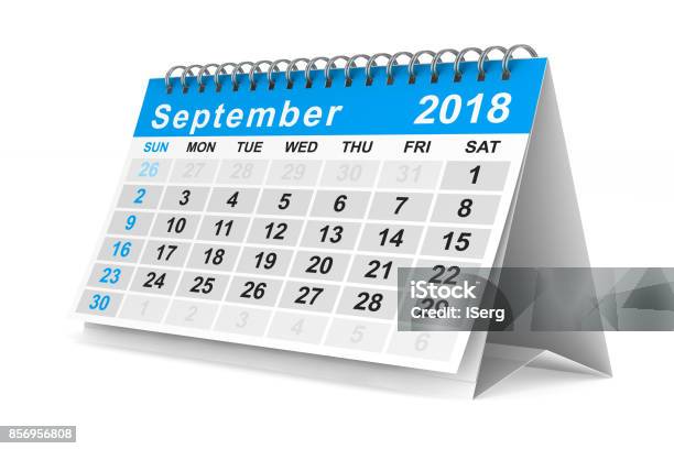 2018 Year Calendar September Isolated 3d Illustration Stock Photo - Download Image Now