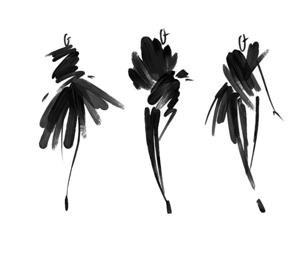 ilustrações de stock, clip art, desenhos animados e ícones de fashion models sketch hand drawn , stylized silhouettes isolated.vector fashion illustration set. - fashion