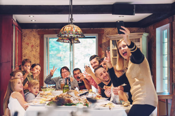 Holiday Season Family selfie turkey meat photos stock pictures, royalty-free photos & images