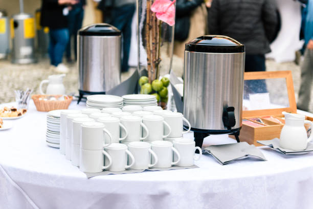 istock Coffee, cups on catering table at conference or wedding banquet. 856981482