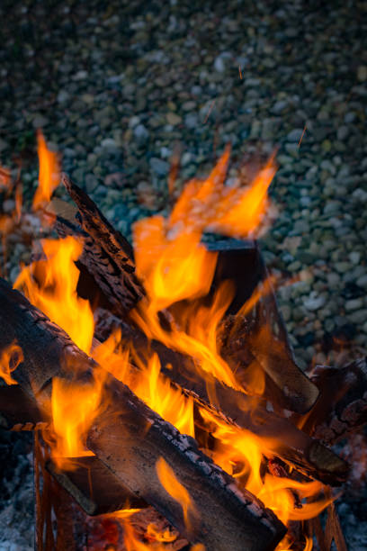 istock Close up fire burning the old wooden garden set 856984006