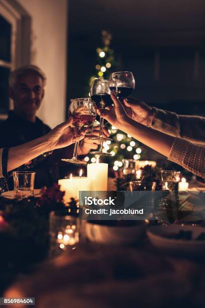 Family Toasting At Christmas Dinner Stock Photo - Download Image Now - Christmas, Wine, Dinner