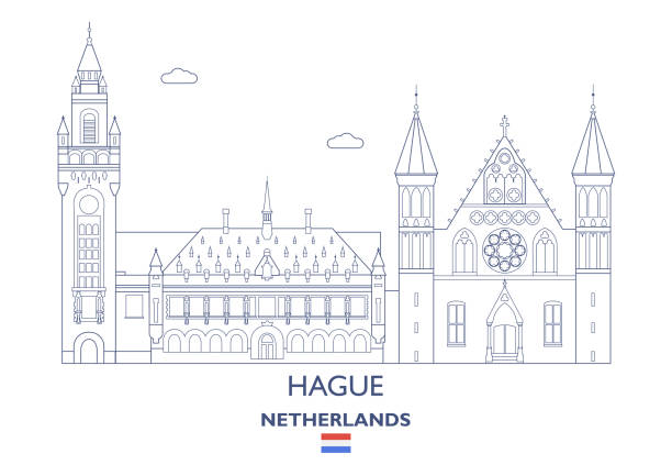 stockillustraties, clipart, cartoons en iconen met haag city skyline, nederland - den haag