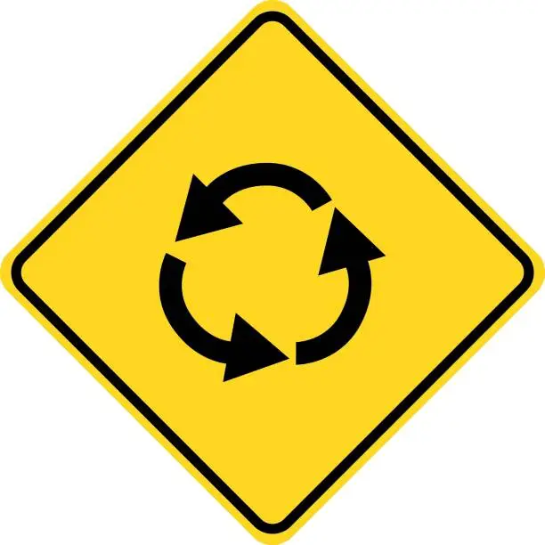 Vector illustration of Roundabout ahead warning sign