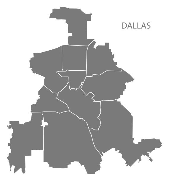 自治区とテキサス州ダラスの市内地図灰色のイラスト シルエット図形 - texas cartography dallas texas residential district点のイラスト素材／クリップアート素材／マンガ素材／アイコン素材