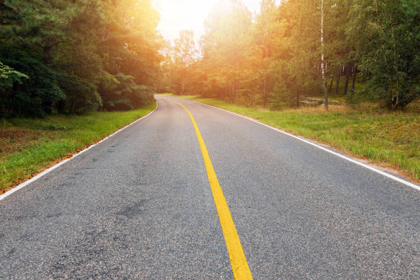 istock Empty country road and sunrays at sunset 856989734