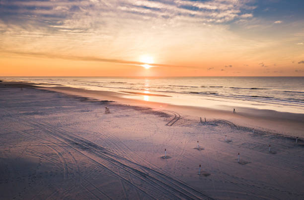 Sunrise over the ocean aerial view