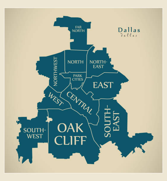 近代都市図 - 自治区とタイトルとアメリカ合衆国のテキサス州ダラス市 - texas cartography dallas texas residential district点のイラスト素材／クリップアート素材／マンガ素材／アイコン素材