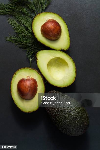 Avocados And Dill Leaves Stock Photo - Download Image Now - Avocado, Close-up, Directly Above