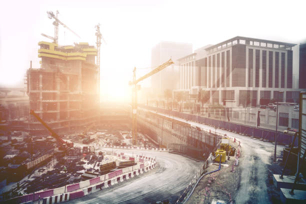 Huge cranes and construction sites in Dubai - UAE