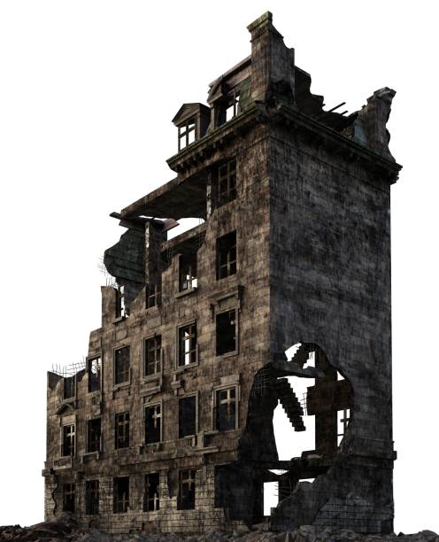 istock Ruined Building Isolated On White 3D Illustration 857004652
