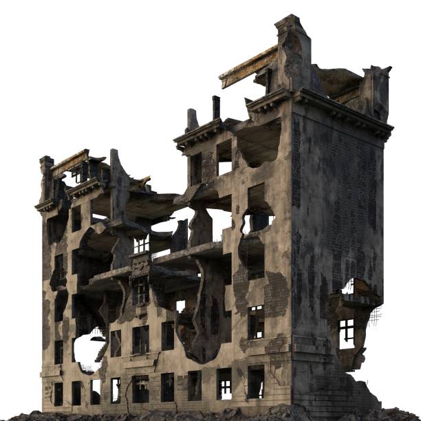 istock Ruined Building Isolated On White 3D Illustration 857004884