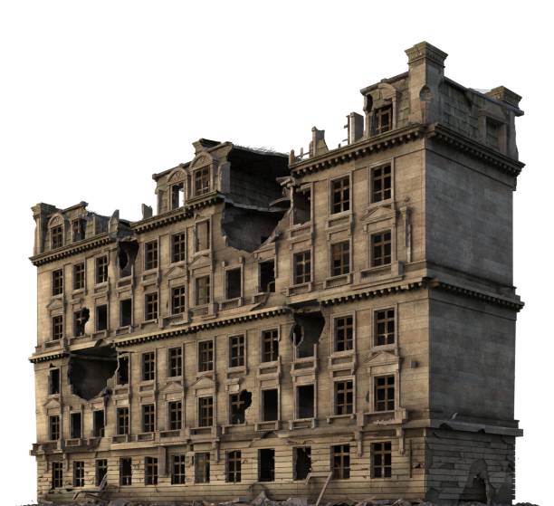 3D illustration ruined building isolated on white.