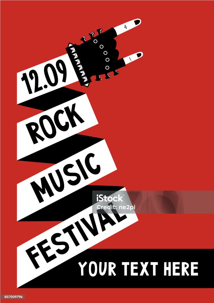 Rock music poster with hand. Billboard template Rock and roll festival. Music poster template. Punk - Person stock vector