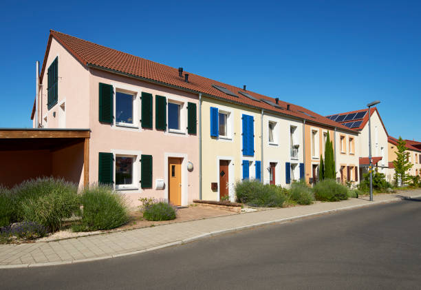 Row of beautiful small rowhouses, Cologne, Germany.