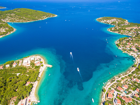 Aerial view of Solta island bays, Croatia.
