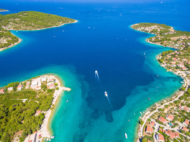 Aerial view of Solta island bays, Croatia. stock photo