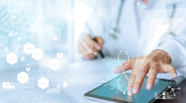 istock Medicine doctor hand touching computer interface as medical network connection with modern virtual screen, medical technology network concept 857015410