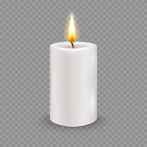 Round cylindrical candle with burning flames. Vector realistic illustration vector art illustration