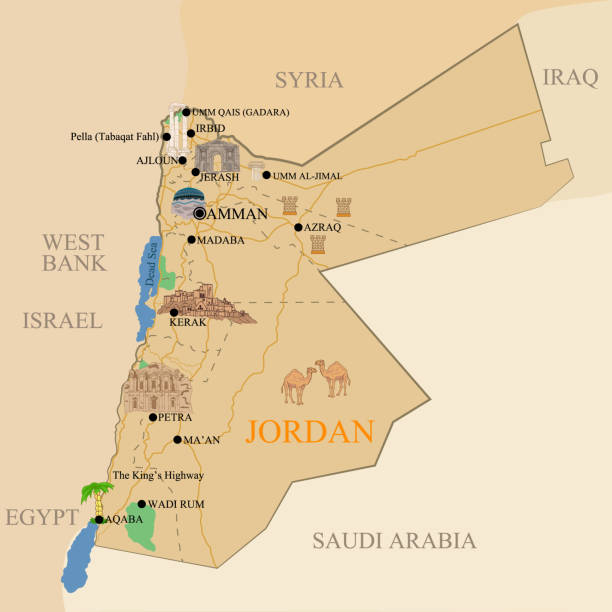 mapa jordanii - petra stock illustrations