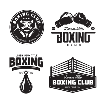 Boxing club labels emblems badges set. Boxing related design elements for prints, icons, posters. Vector vintage illustration.
