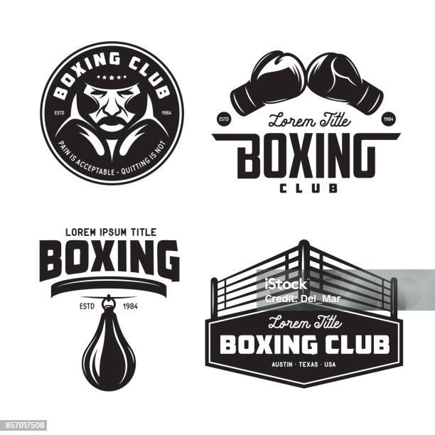 Boxing Club Labels Set Vector Vintage Illustration Stock Illustration - Download Image Now