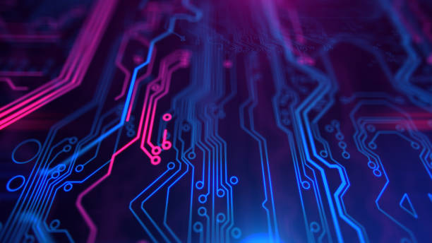istock Purple, violet, blue neon background with digital integrated network technology. 857021694