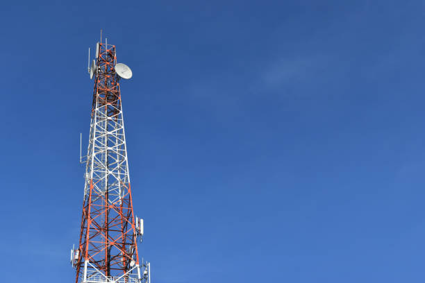 istock Antenna tower at blue sky and white clouds on a beautiful day. 857024578