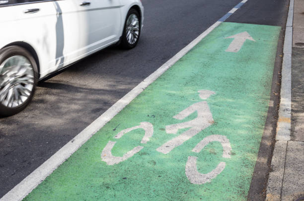 istock Narrow Bicycle Lane Marked in Green 857024736