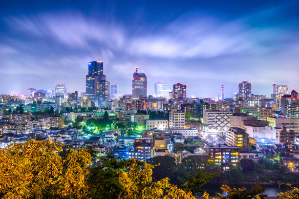 sendai, japan cityscape - prefeitura de yamagata imagens e fotografias de stock