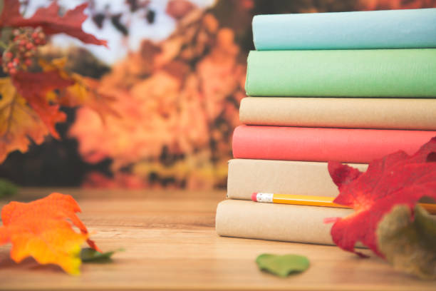 istock Back to school with book stack in autumn season. 857031374
