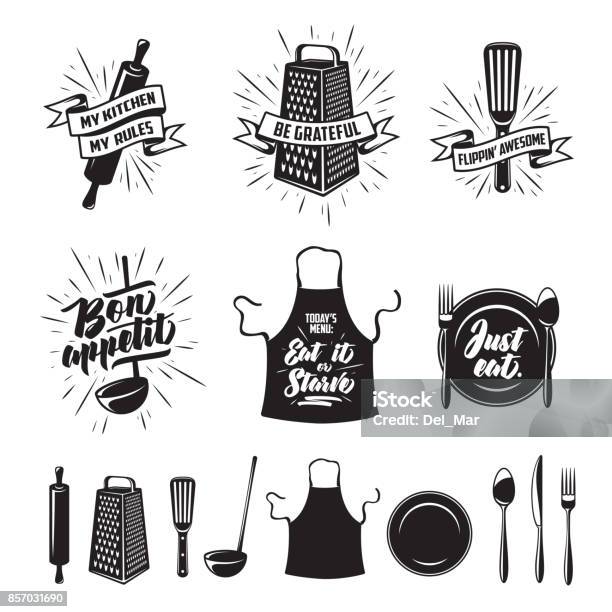 Ilustración de Cocina Cocina Conjunto De Impresiones Ilustración Vintage Vector y más Vectores Libres de Derechos de Cocinar