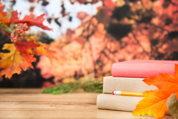 istock Back to school with book stack in autumn season. 857031790