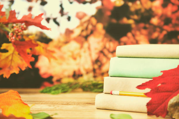 istock Back to school with book stack in autumn season. 857032122