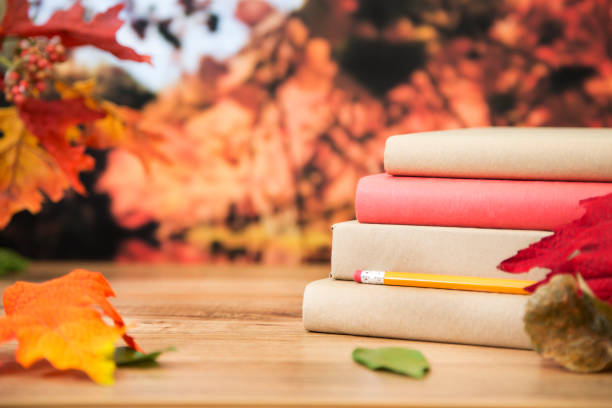 istock Back to school with book stack in autumn season. 857032412